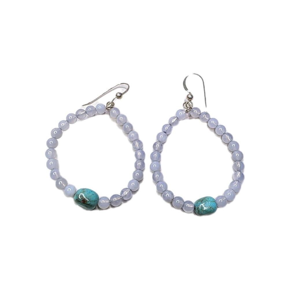 Jay King DRT Chalcedony Turquoise Sterling‎ Silver 925 Hoop Earrings New Signed